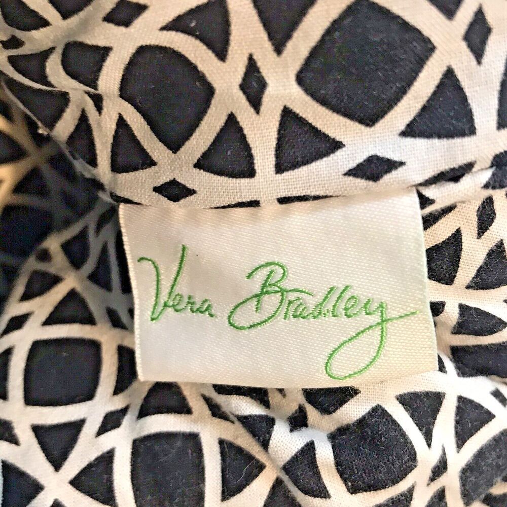 VERA BRADLEY Night & Day Draw String Satchel Black & White Double Handle Purse - Picture 7 of 10